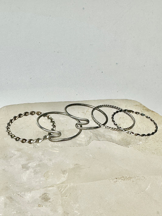 5 Slender ring stacker band size 6.75 sterling  silver women girls rings bands