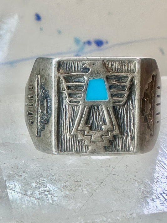 Pollack ring Thunderbird turquoise size 12.75 sterling silver women men