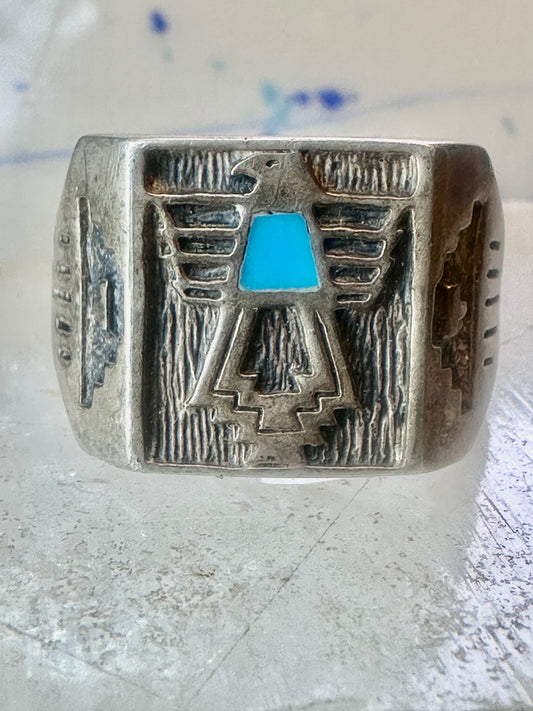 Pollack ring Thunderbird turquoise size 12.75 sterling silver women men