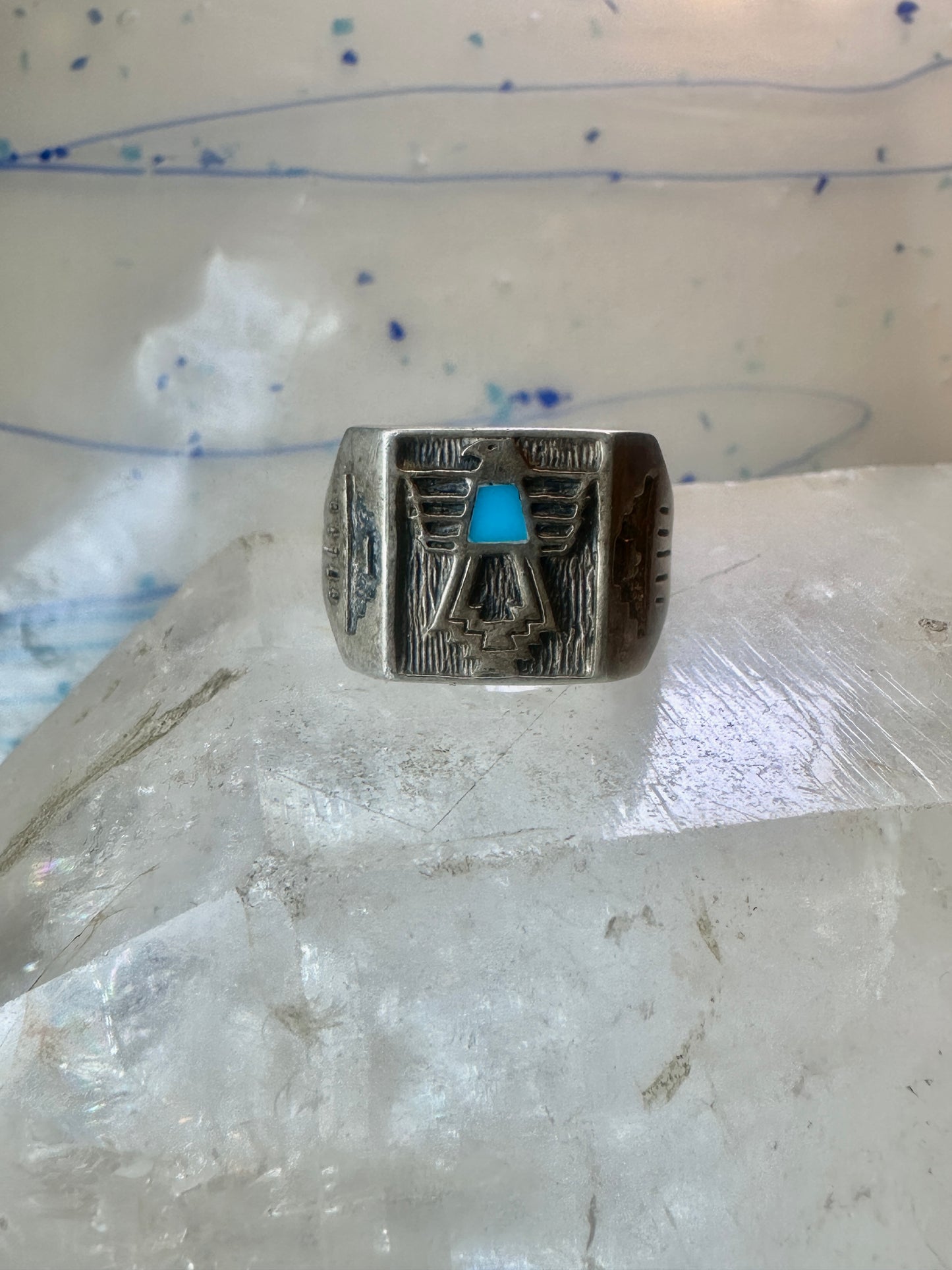 Pollack ring Thunderbird turquoise size 12.75 sterling silver women men