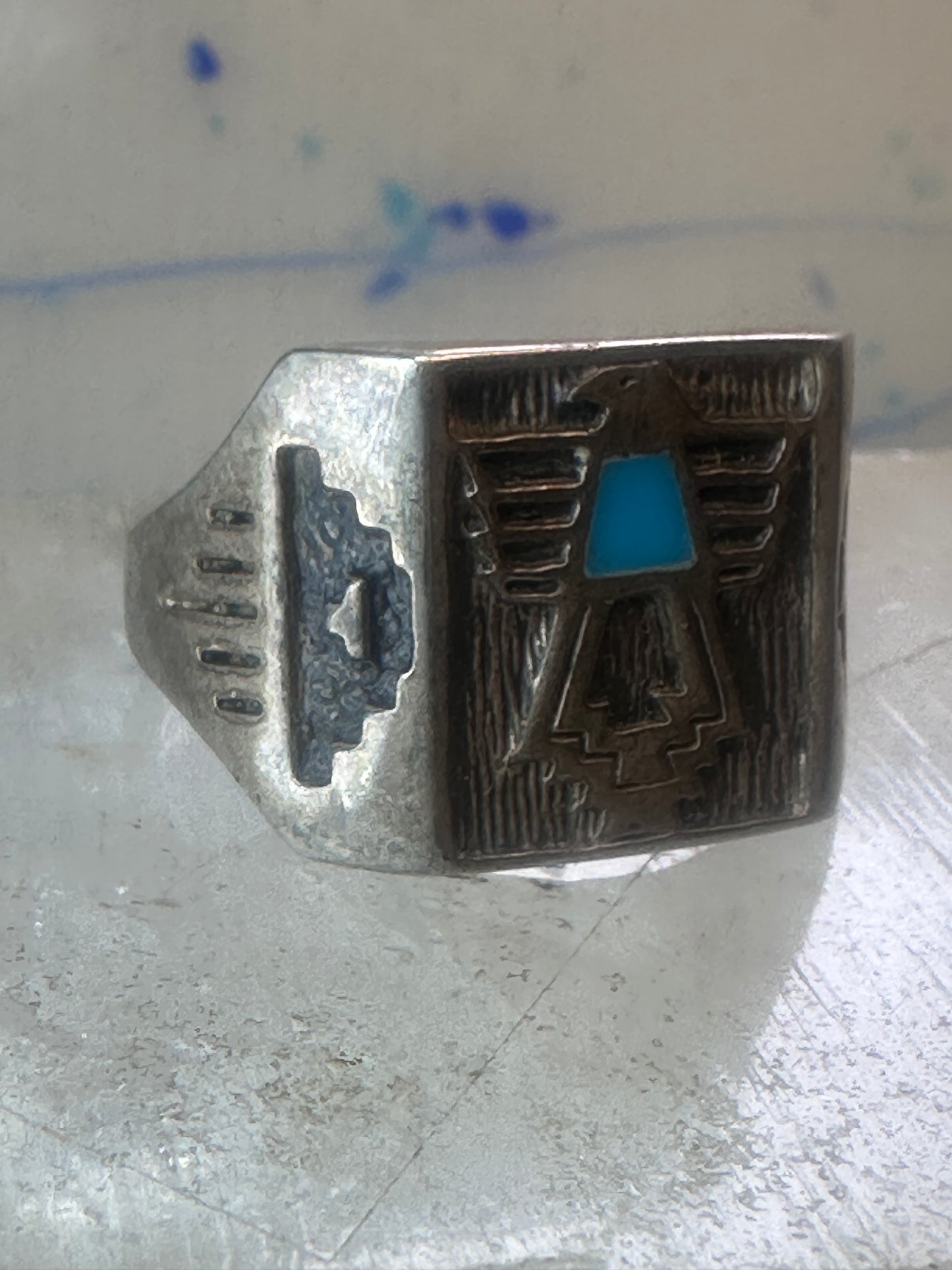 Pollack ring Thunderbird turquoise size 12.75 sterling silver women men