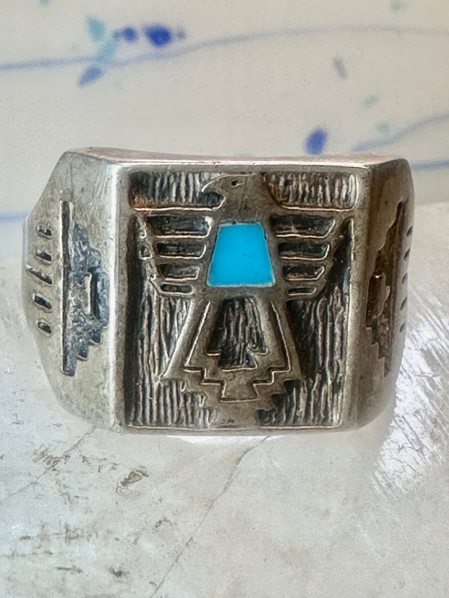 Pollack ring Thunderbird turquoise size 12.75 sterling silver women men