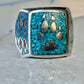 Bear Paw ring coral chips turquoise size 10.75 sterling silver women men