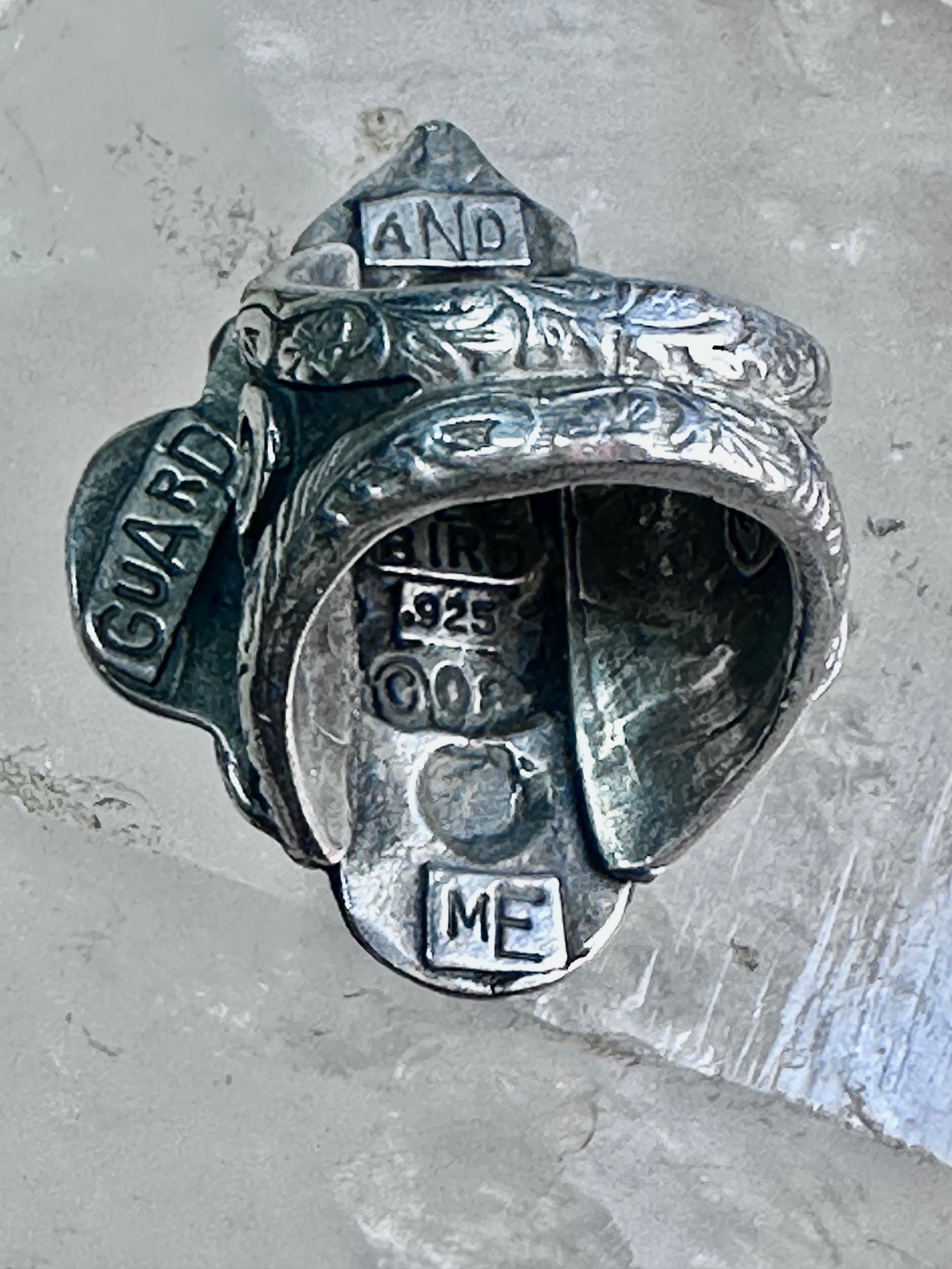 Dog ring "In Dog We Trust" band "Guard and Protect Me" text size 6.75 sterling silver wome