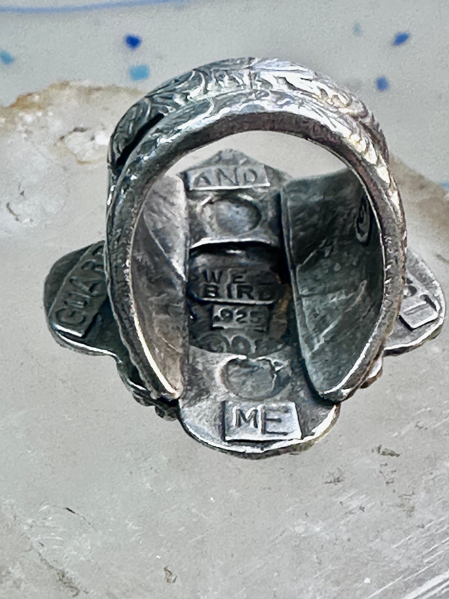 Dog ring "In Dog We Trust" band "Guard and Protect Me" text size 6.75 sterling silver wome