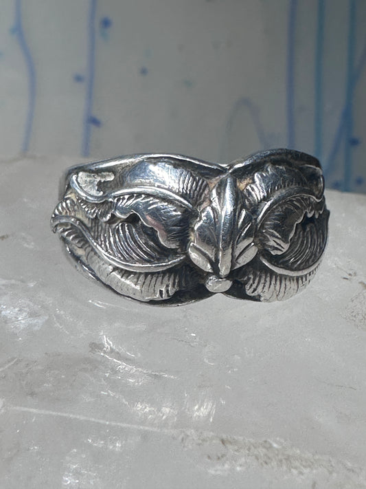 Leaves ring feather band men women biker southwest size 11.75 sterling silver