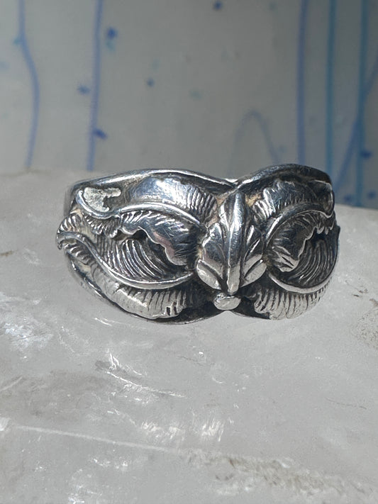 Leaves ring feather band men women biker southwest size 11.75 sterling silver