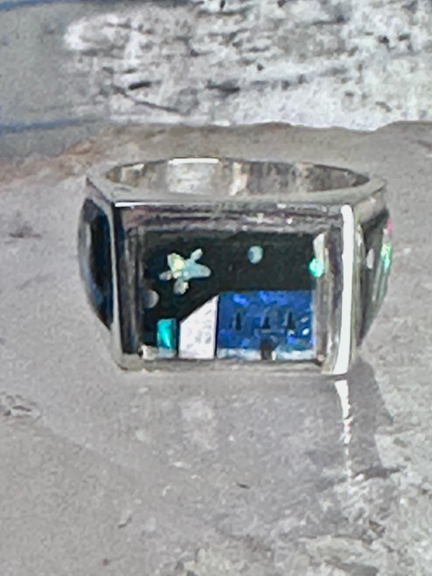 Navajo ring K Nez Storyteller Shooting Stars Village lapis opal size 7.75 sterling silver