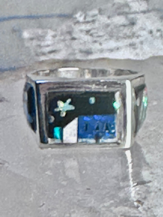 Navajo ring K Nez Storyteller Shooting Stars Village lapis opal size 7.75 sterling silver