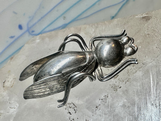 Vintage Taxco Sterling Silver Beetle Pin Mexican Insect Brooch 1 3/4" 6.5g 925