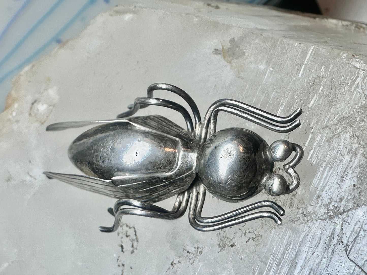 Vintage Taxco Sterling Silver Beetle Pin Mexican Insect Brooch 1 3/4" 6.5g 925