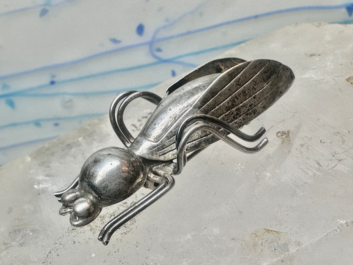 Vintage Taxco Sterling Silver Beetle Pin Mexican Insect Brooch 1 3/4" 6.5g 925