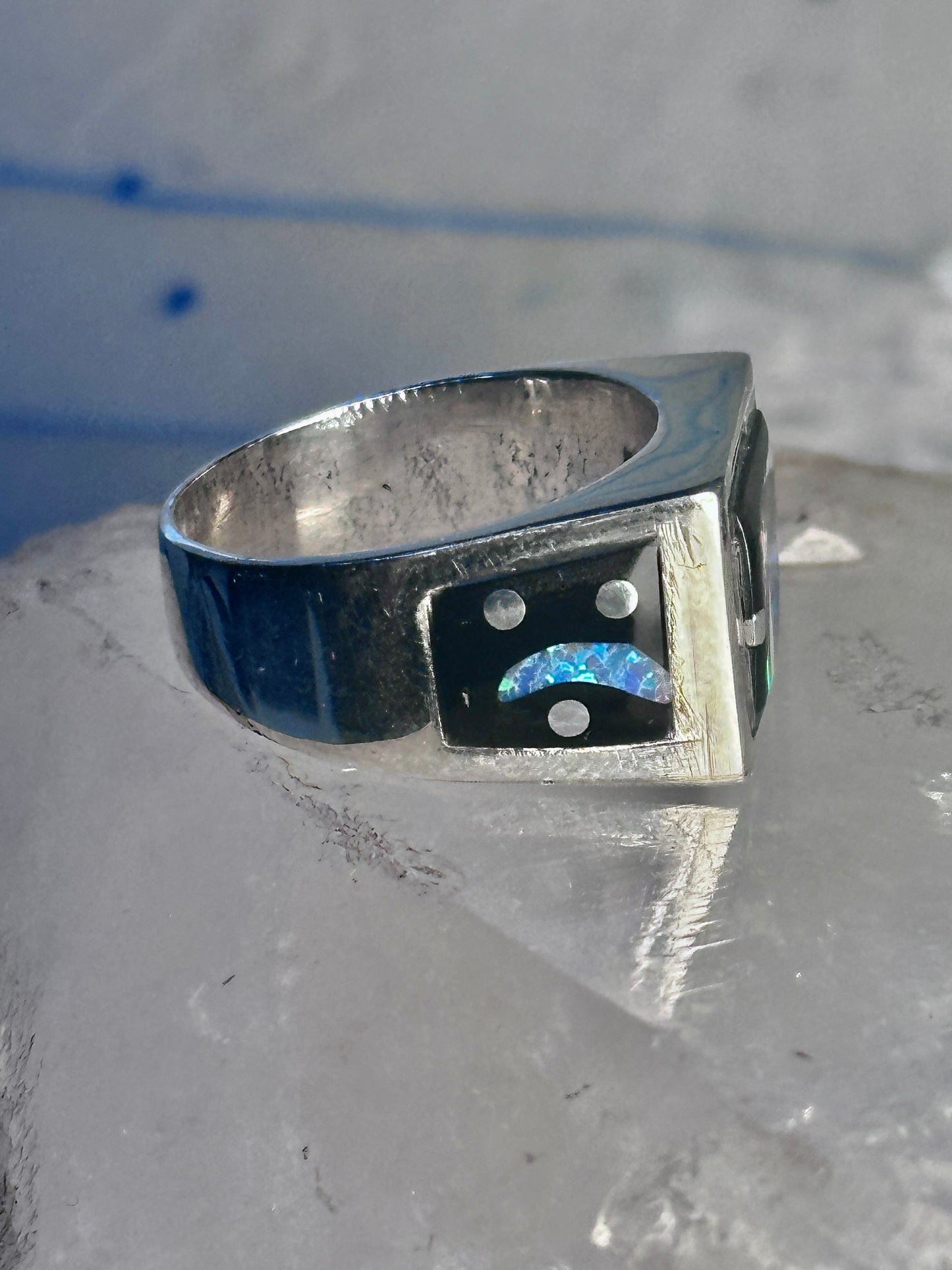 Navajo ring K Nez Storyteller Shooting Stars Village lapis opal size 7.75 sterling silver