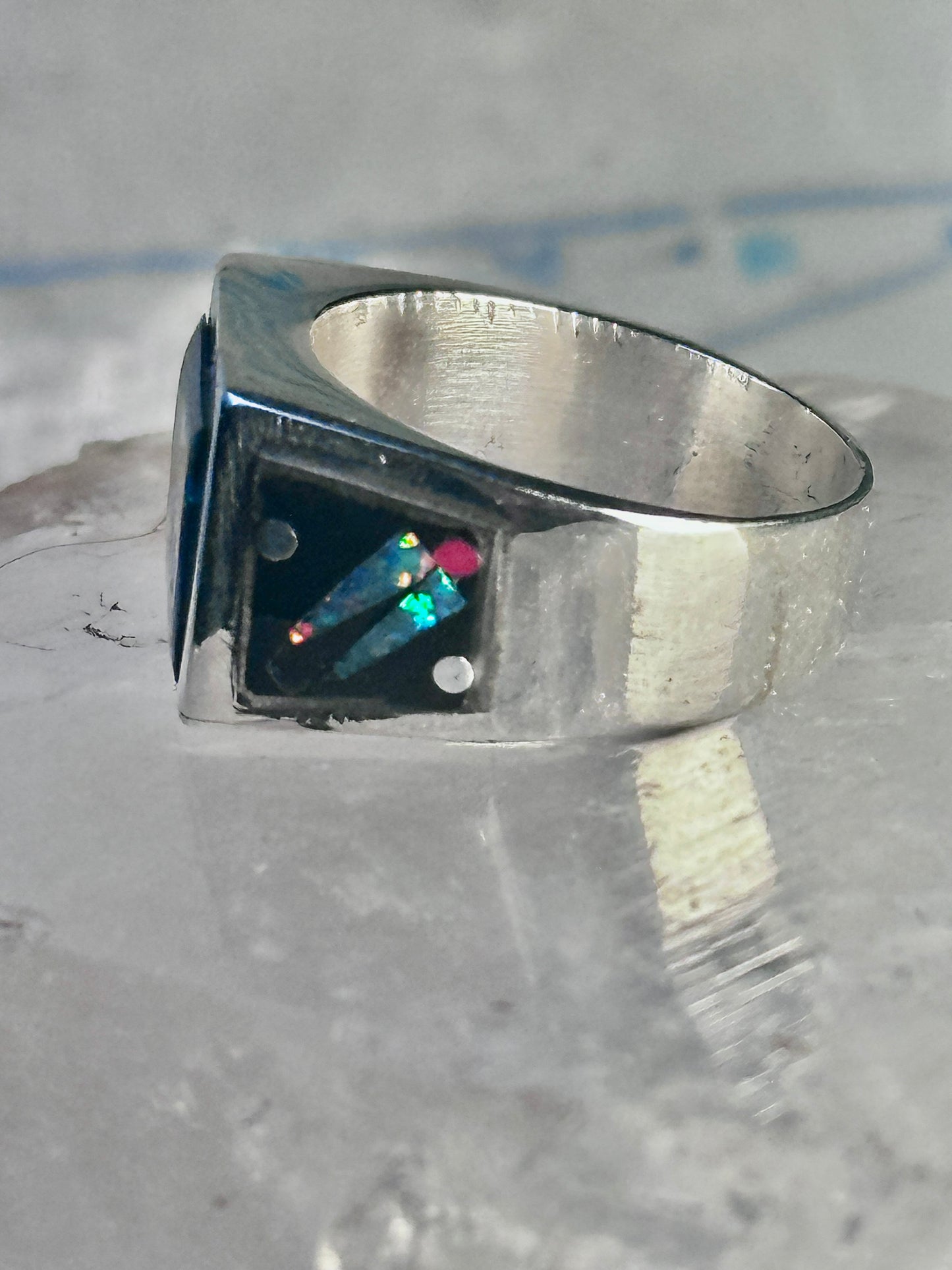 Navajo ring K Nez Storyteller Shooting Stars Village lapis opal size 7.75 sterling silver