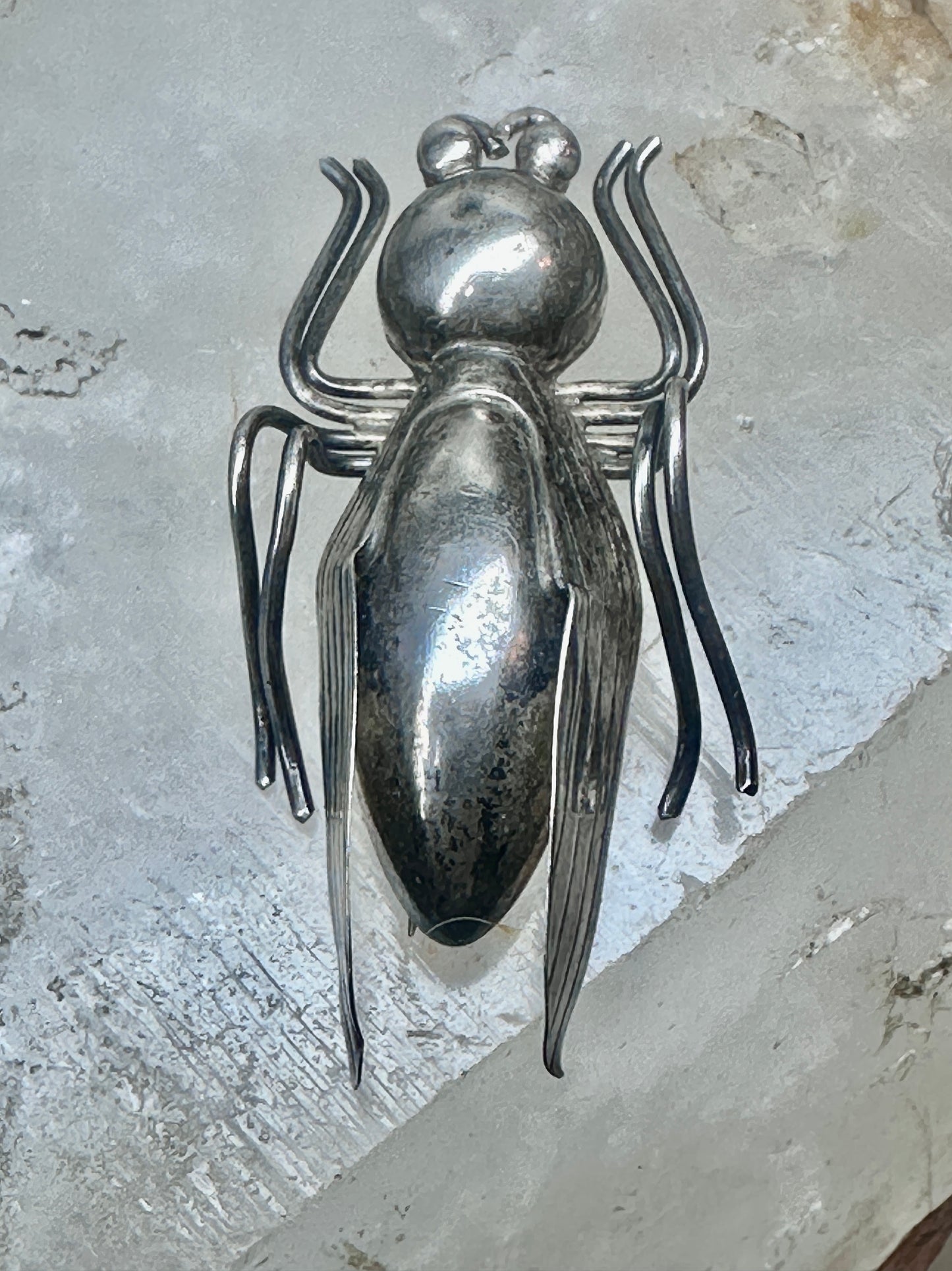 Vintage Taxco Sterling Silver Beetle Pin Mexican Insect Brooch 1 3/4" 6.5g 925