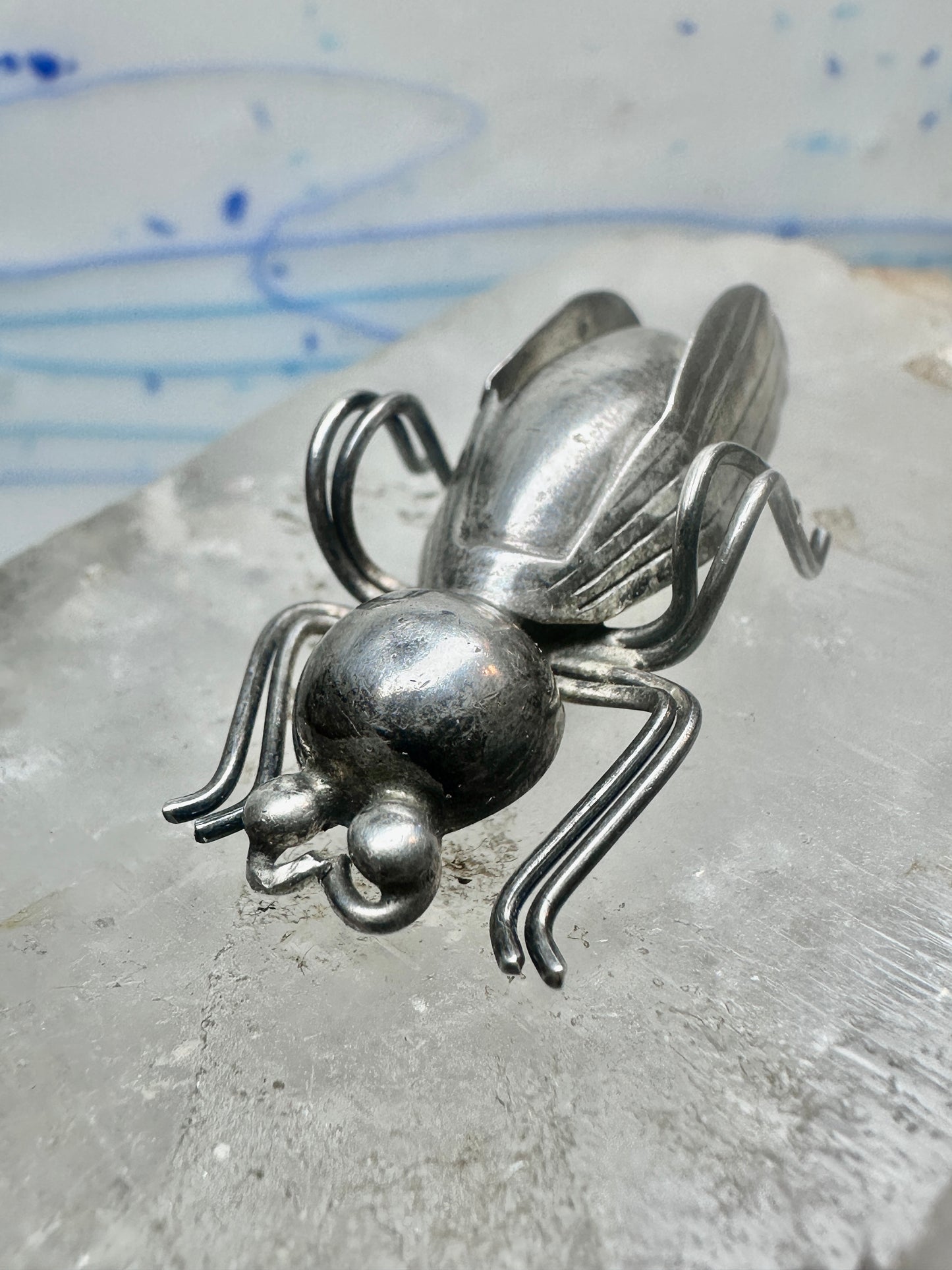 Vintage Taxco Sterling Silver Beetle Pin Mexican Insect Brooch 1 3/4" 6.5g 925