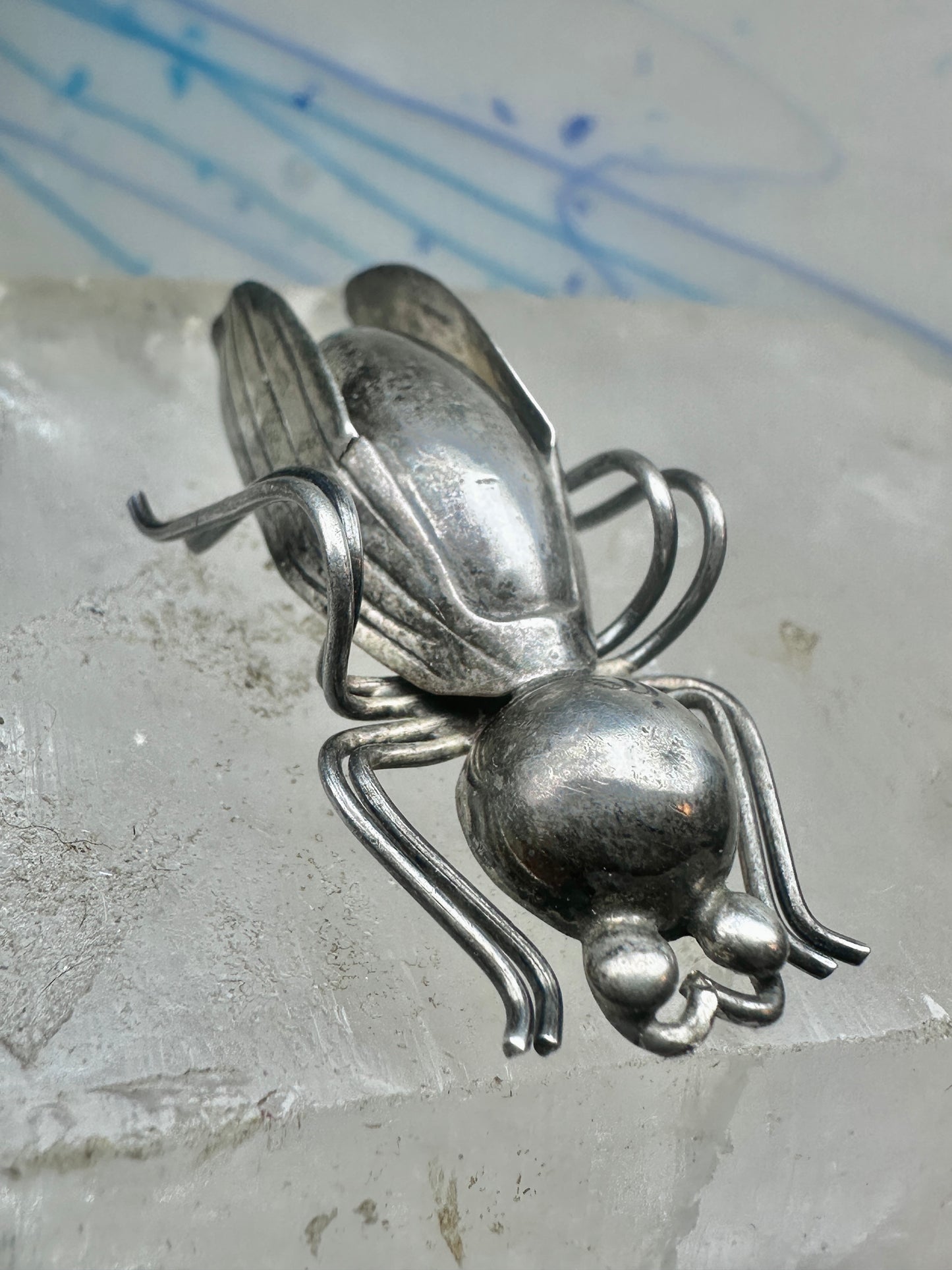 Vintage Taxco Sterling Silver Beetle Pin Mexican Insect Brooch 1 3/4" 6.5g 925