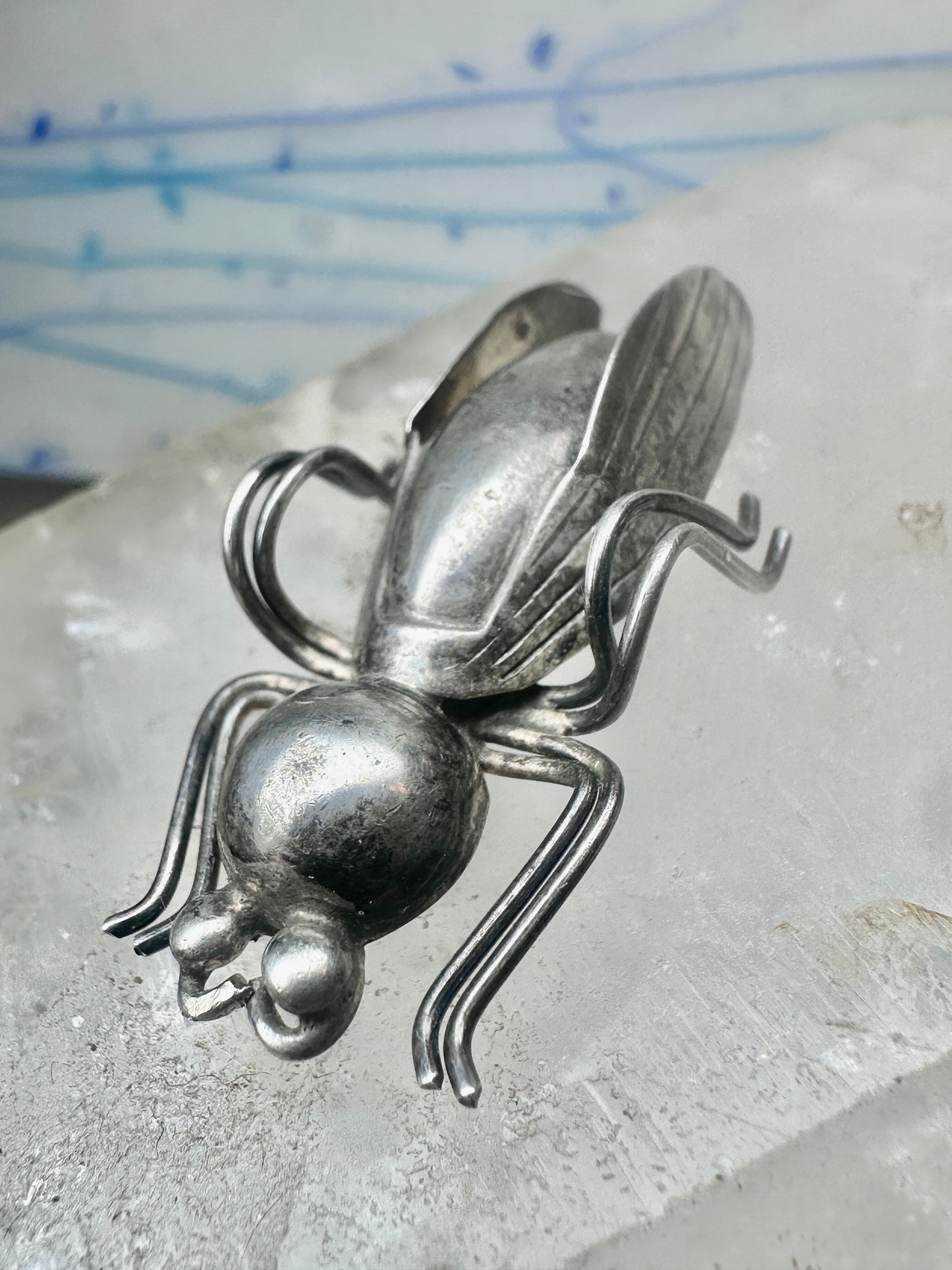 Vintage Taxco Sterling Silver Beetle Pin Mexican Insect Brooch 1 3/4" 6.5g 925