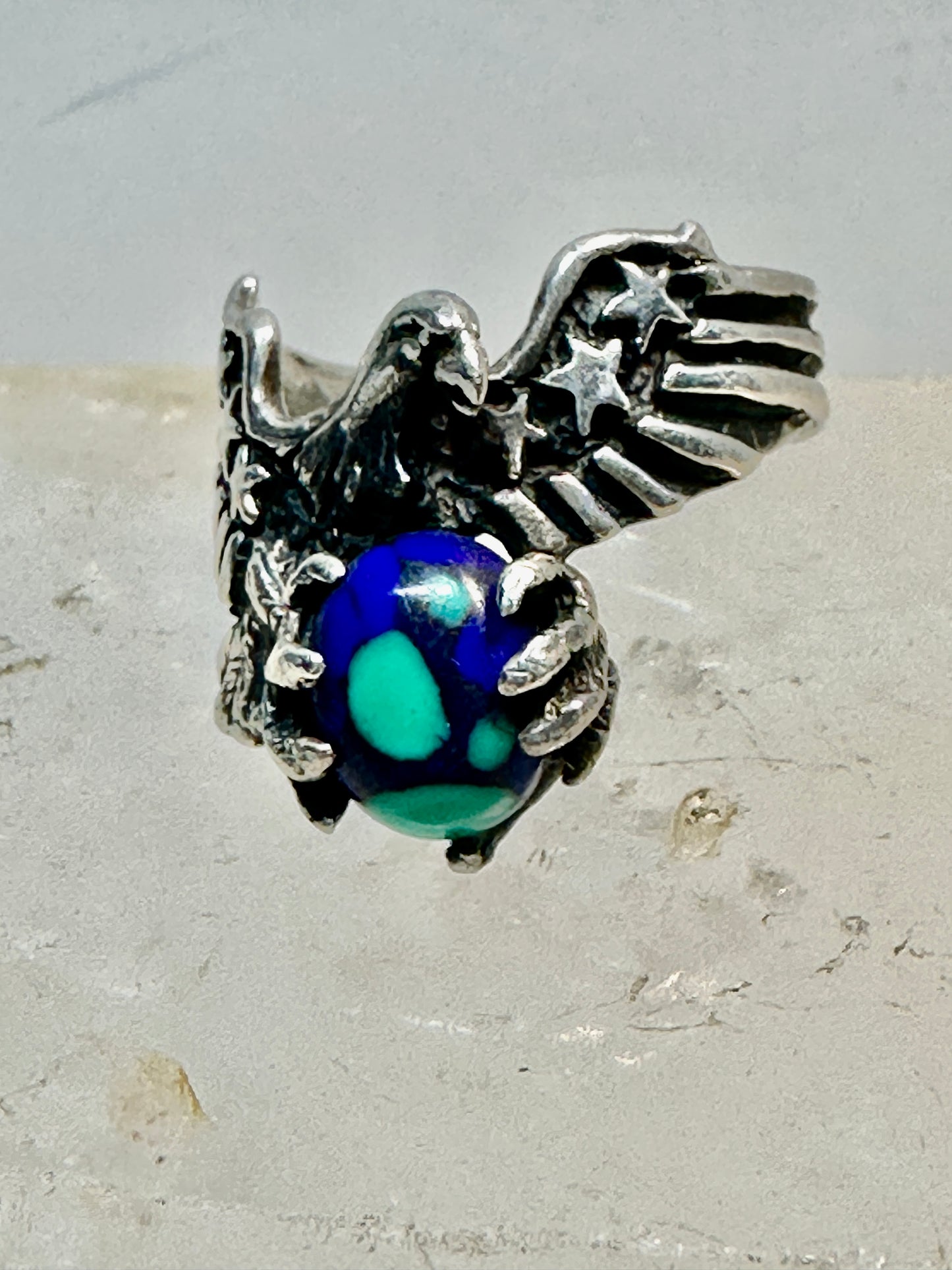 Eagle ring Azurite World band size 10 stars & stripes Patriotic southwest sterling silver women  men