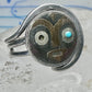 Vintage Mexican Sterling Silver Face Mask Ring Inlay Tribal Statement Band Size 8.7 AS IS