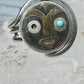 Vintage Mexican Sterling Silver Face Mask Ring Inlay Tribal Statement Band Size 8.7 AS IS