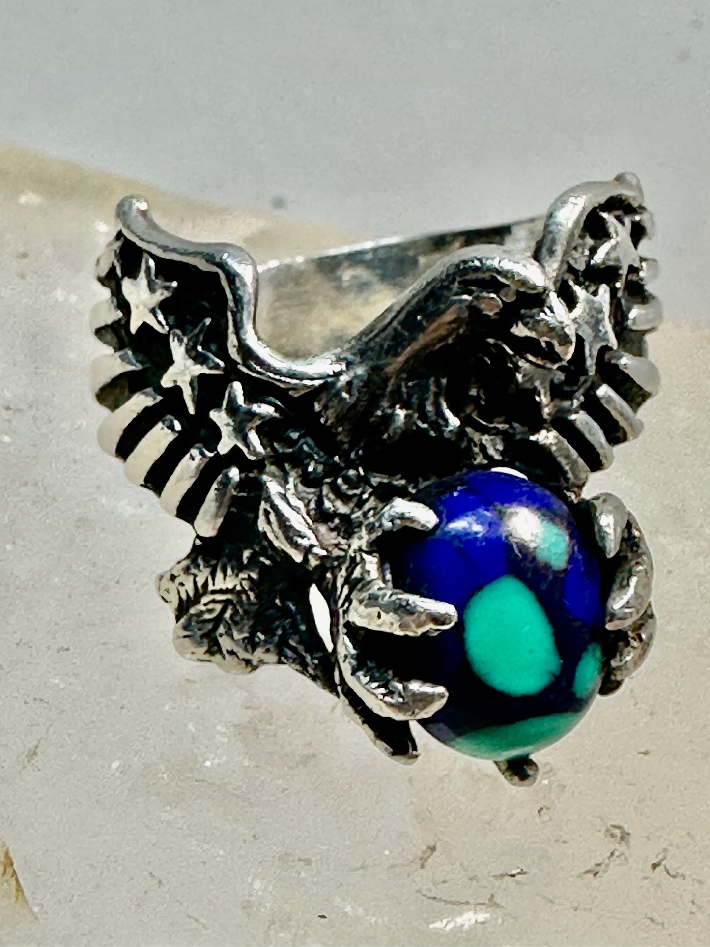 Eagle ring Azurite World band size 10 stars & stripes Patriotic southwest sterling silver women  men