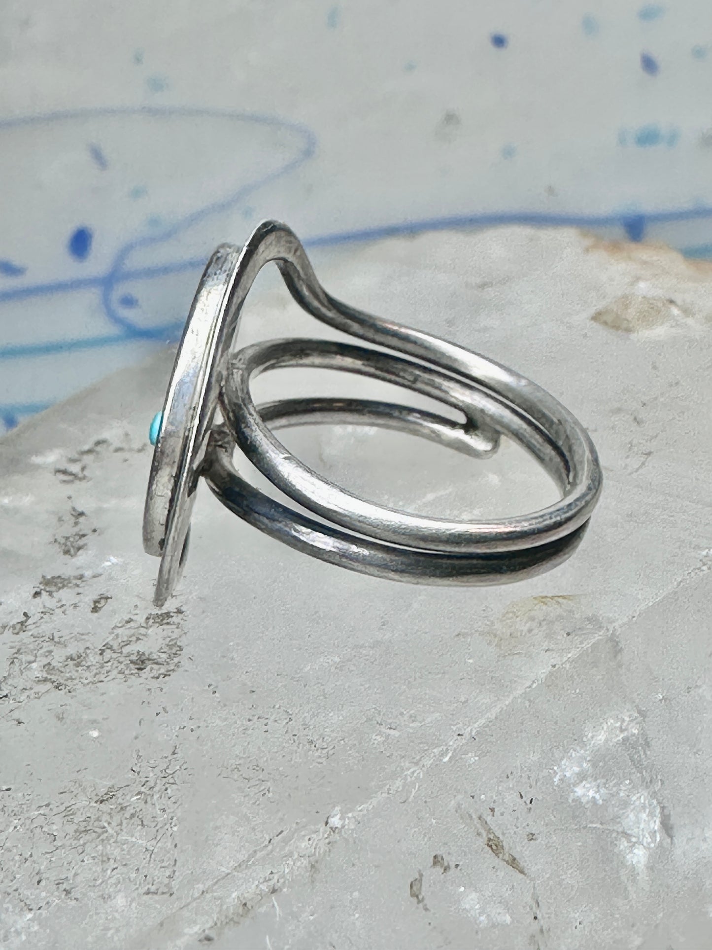 Vintage Mexican Sterling Silver Face Mask Ring Inlay Tribal Statement Band Size 8.7 AS IS
