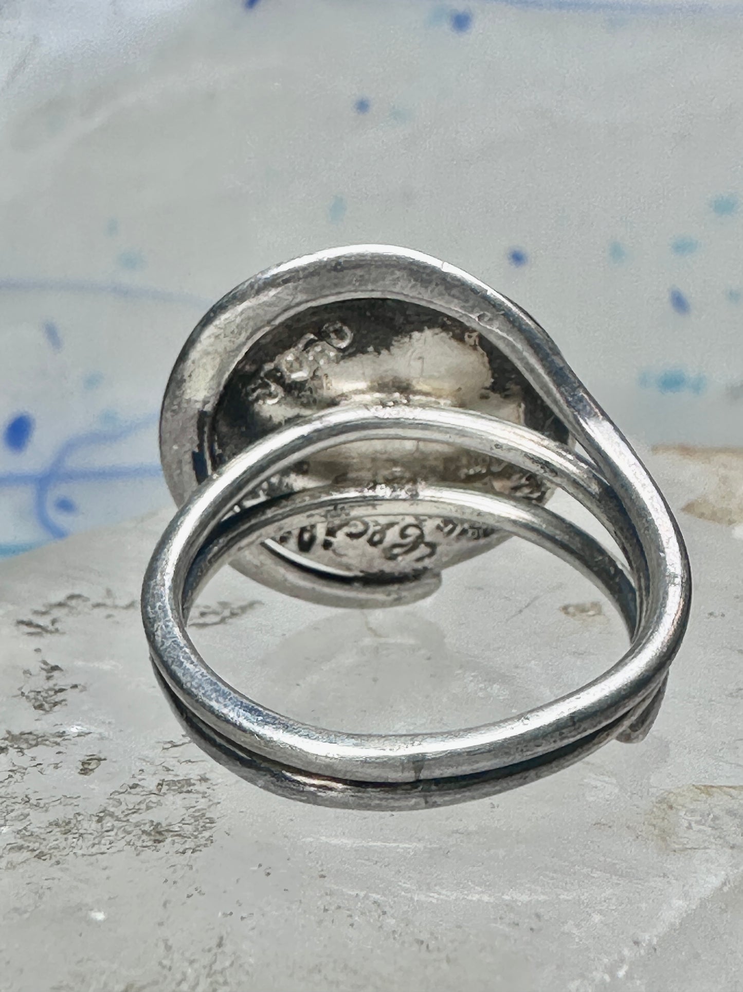 Vintage Mexican Sterling Silver Face Mask Ring Inlay Tribal Statement Band Size 8.7 AS IS