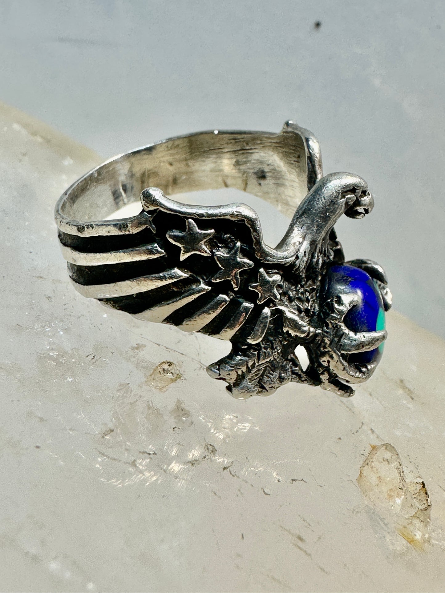 Eagle ring Azurite World band size 10 stars & stripes Patriotic southwest sterling silver women  men