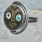 Vintage Mexican Sterling Silver Face Mask Ring Inlay Tribal Statement Band Size 8.7 AS IS
