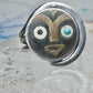 Vintage Mexican Sterling Silver Face Mask Ring Inlay Tribal Statement Band Size 8.7 AS IS