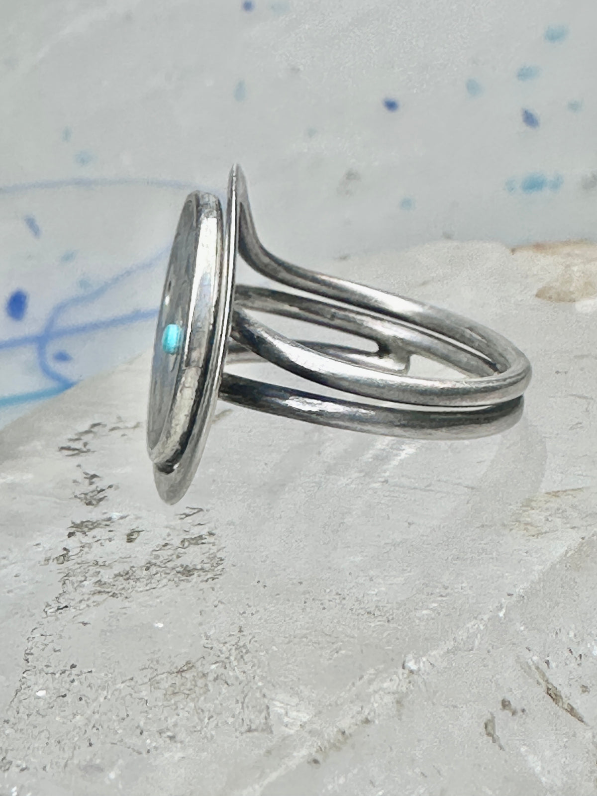 Vintage Mexican Sterling Silver Face Mask Ring Inlay Tribal Statement Band Size 8.75 AS IS