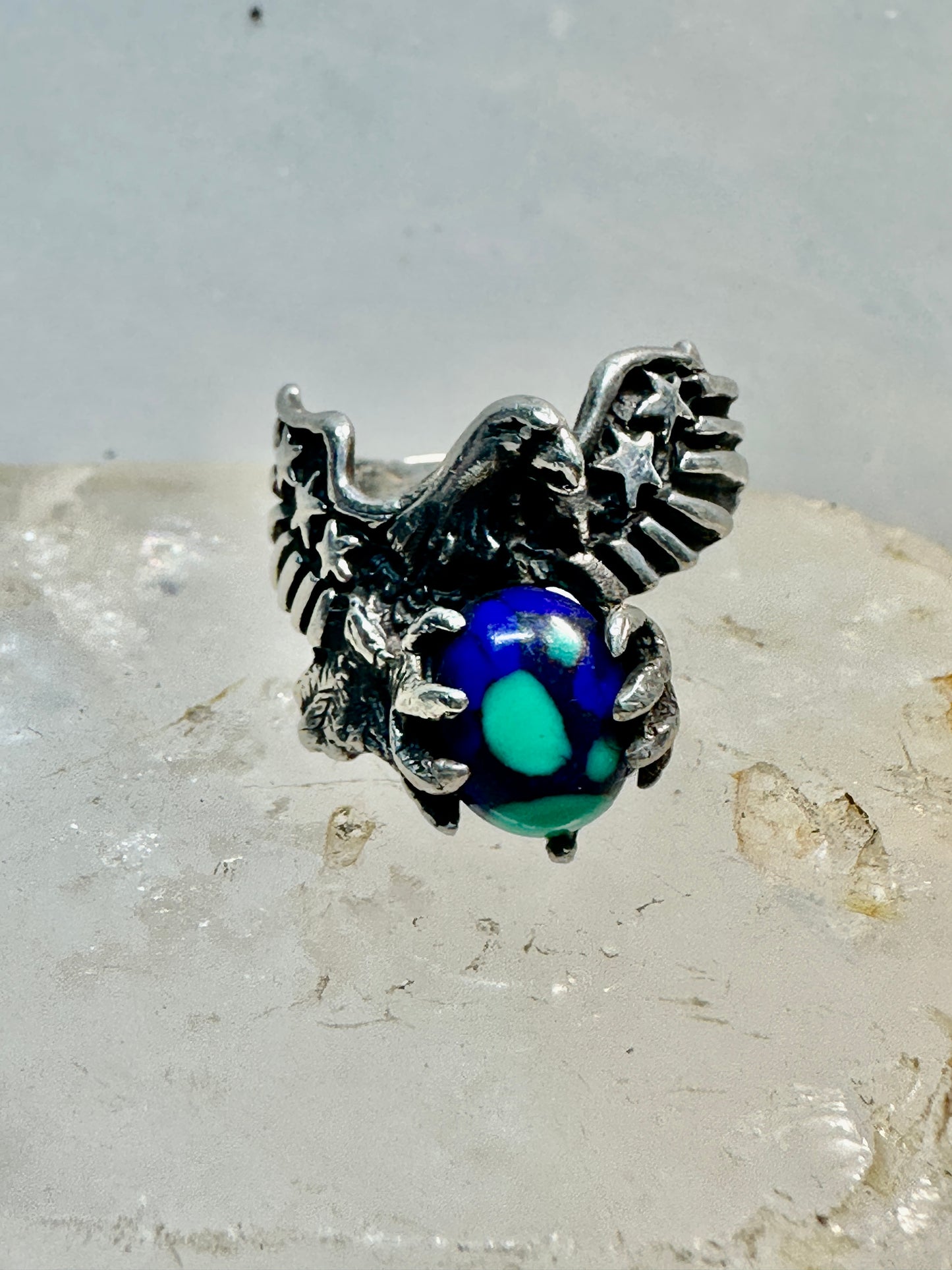 Eagle ring Azurite World band size 10 stars & stripes Patriotic southwest sterling silver women  men