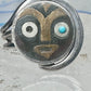 Vintage Mexican Sterling Silver Face Mask Ring Inlay Tribal Statement Band Size 8.75 AS IS