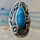 Navajo long turquoise coral ring leaves size 9.75 sterling silver women