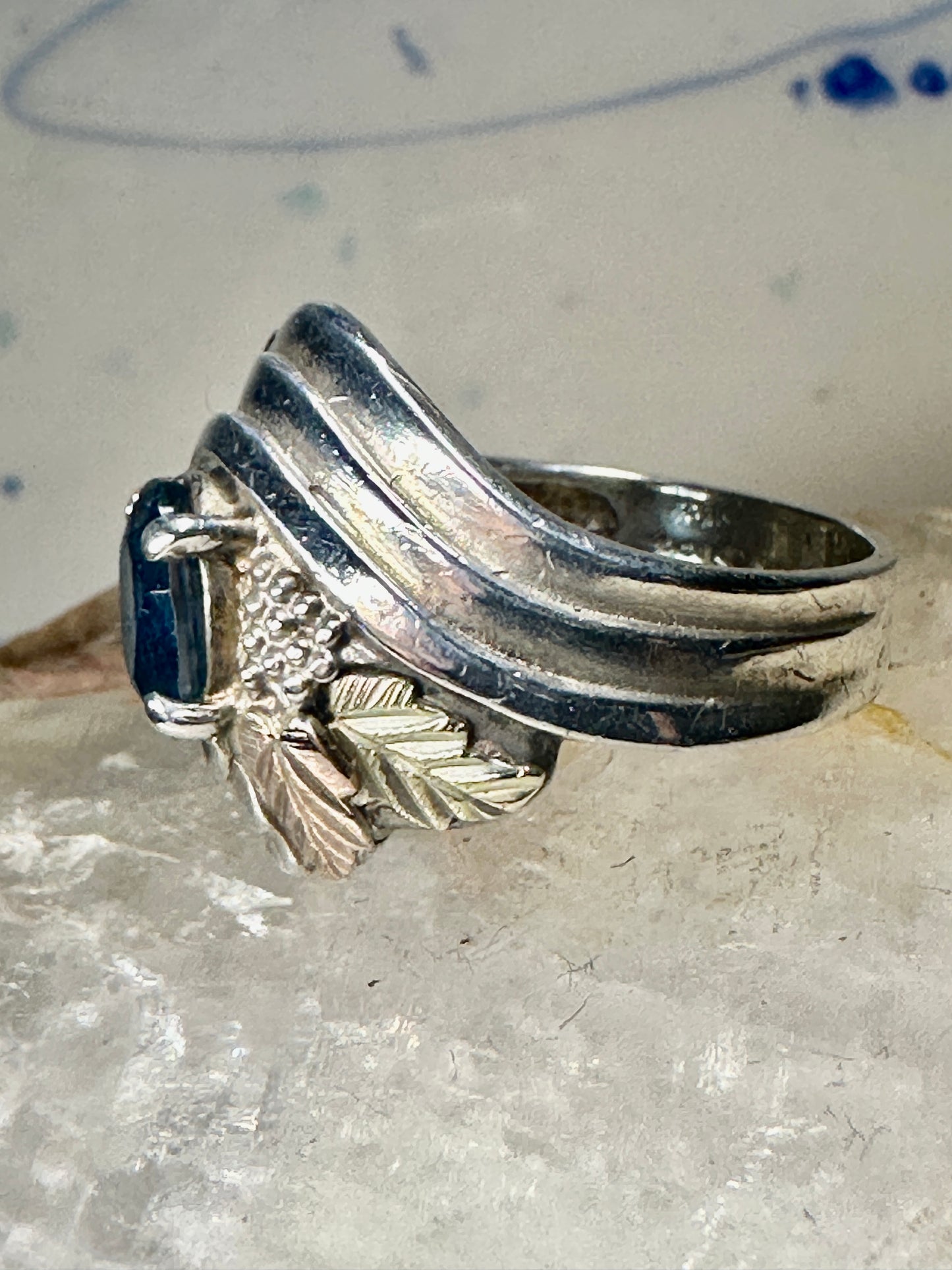 Black Hills Gold ring size 6.75 blue band sterling silver band women