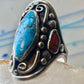 Navajo long turquoise coral ring leaves size 9.75 sterling silver women