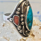Navajo long turquoise coral ring leaves size 9.75 sterling silver women