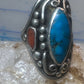 Navajo long turquoise coral ring leaves size 9.75 sterling silver women