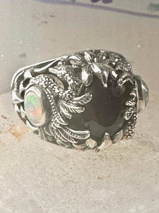 Swan ring bird band lab opal blue glass size 6 sterling silver women