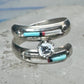 Vintage Sterling Silver Turquoise Inlay Solitaire Ring Cubic Zirconia Size 6 3.5g