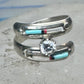 Vintage Sterling Silver Turquoise Inlay Solitaire Ring Cubic Zirconia Size 6 3.5g
