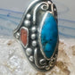 Navajo long turquoise coral ring leaves size 9.75 sterling silver women
