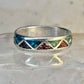 Zuni ring Wedding band turquoise coral chips sterling silver size 7.75 women men