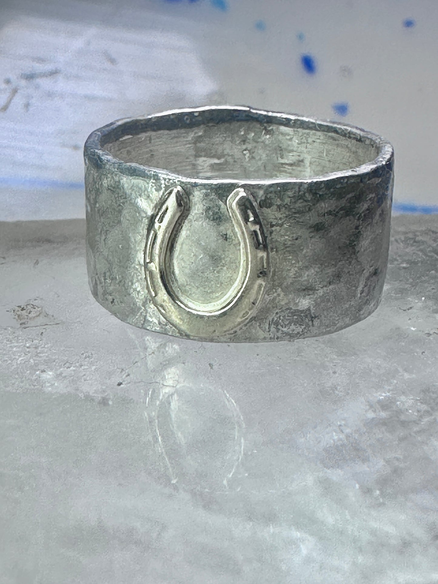 Horseshoe Ring Good Luck band size 9.25 cowboy sterling silver women men