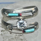 Vintage Sterling Silver Turquoise Inlay Solitaire Ring Cubic Zirconia Size 6 3.5g