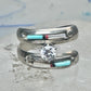 Vintage Sterling Silver Turquoise Inlay Solitaire Ring Cubic Zirconia Size 6 3.5g
