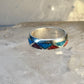 Zuni ring Wedding band turquoise coral chips sterling silver size 9.75 women men
