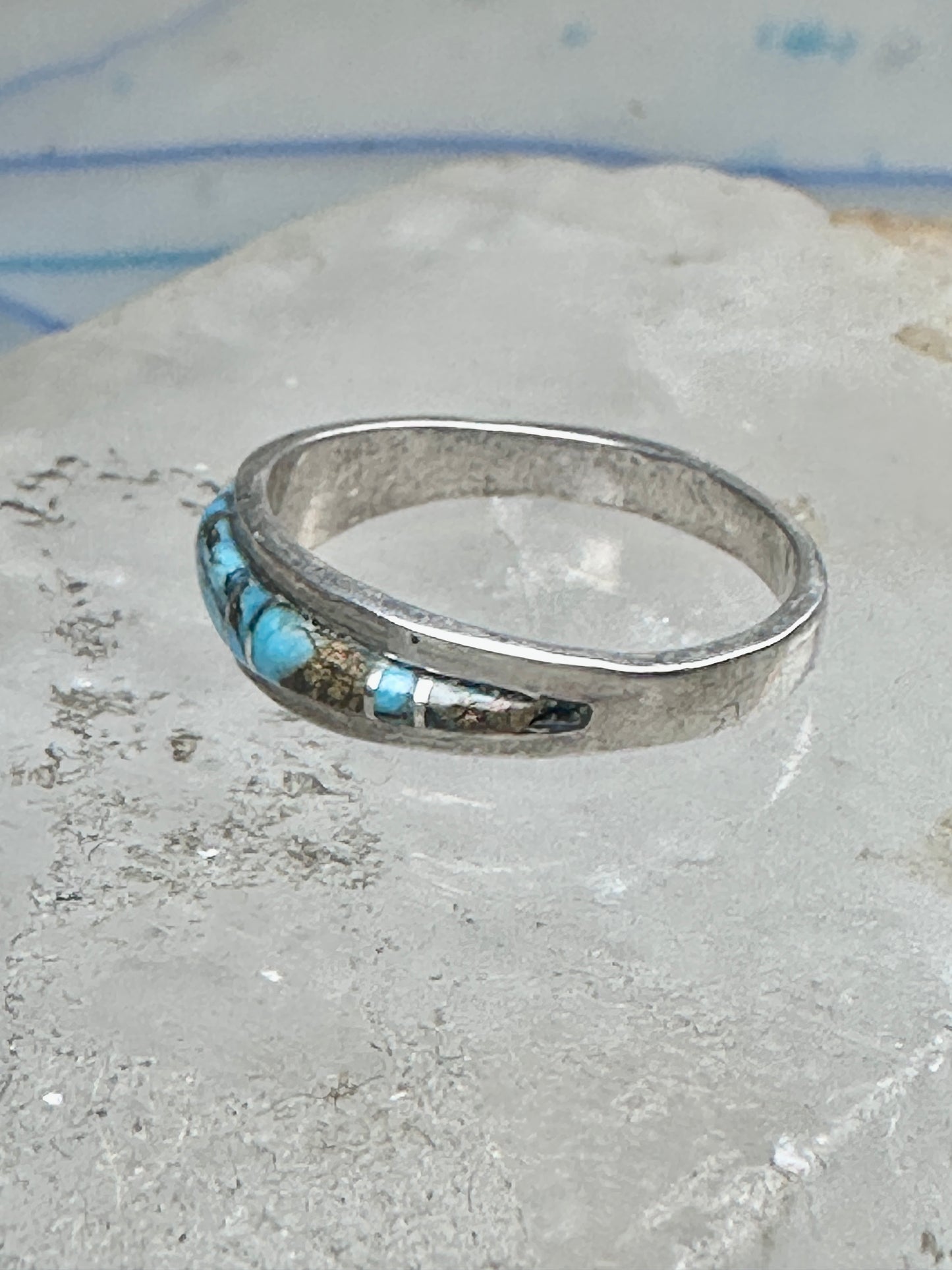 Vintage Sterling Silver Turquoise Channel Inlay Band Ring Southwestern Style Size 8 2.6g