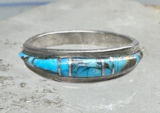 Vintage Sterling Silver Turquoise Channel Inlay Band Ring Southwestern Style Size 8 2.6g
